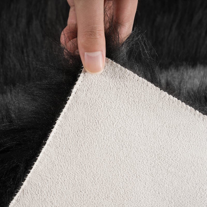 Ciicool Black Fur Fluffy Rug, 2x4 ft Small Faux Fur Rug for Bedroom, Washable Faux Sheepskin Rugs for Sofa Couch Seat Cushion, Thick Shaggy Furry Floor Carpets for Bedside Living Room - Image 3
